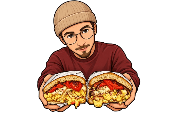 Stacked Sandwiches mascot holding a sandwich